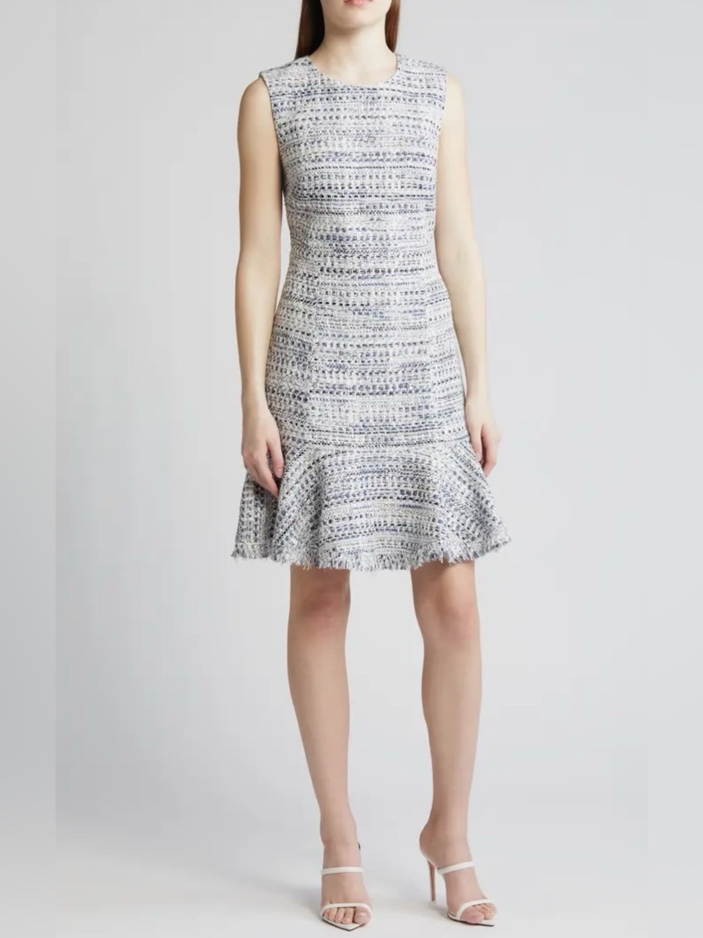 Kobi Halperin Blue Multi Tweed Reed Flounce Dress